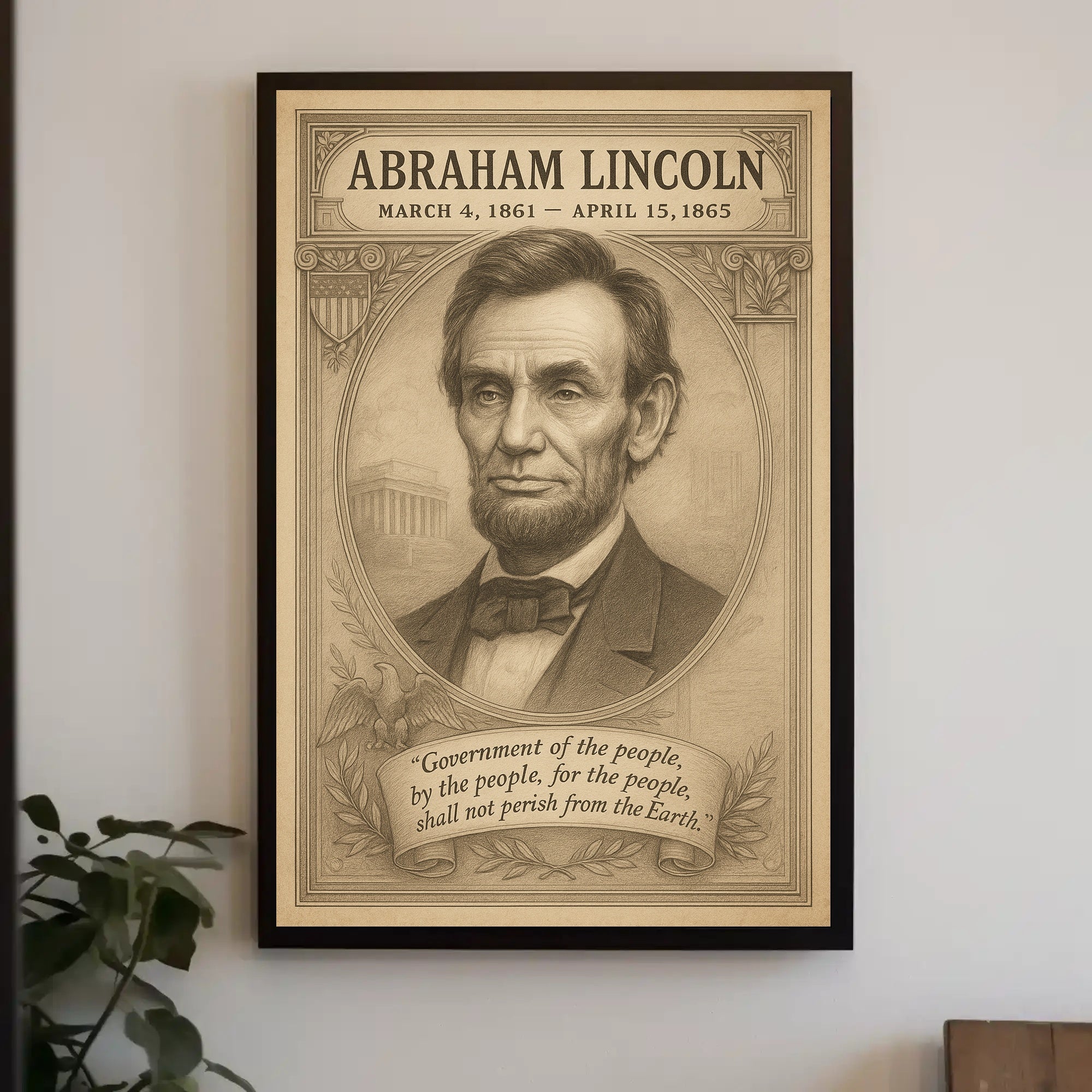 Abraham Lincoln 16th President Sketch Poster Wall Art Decor