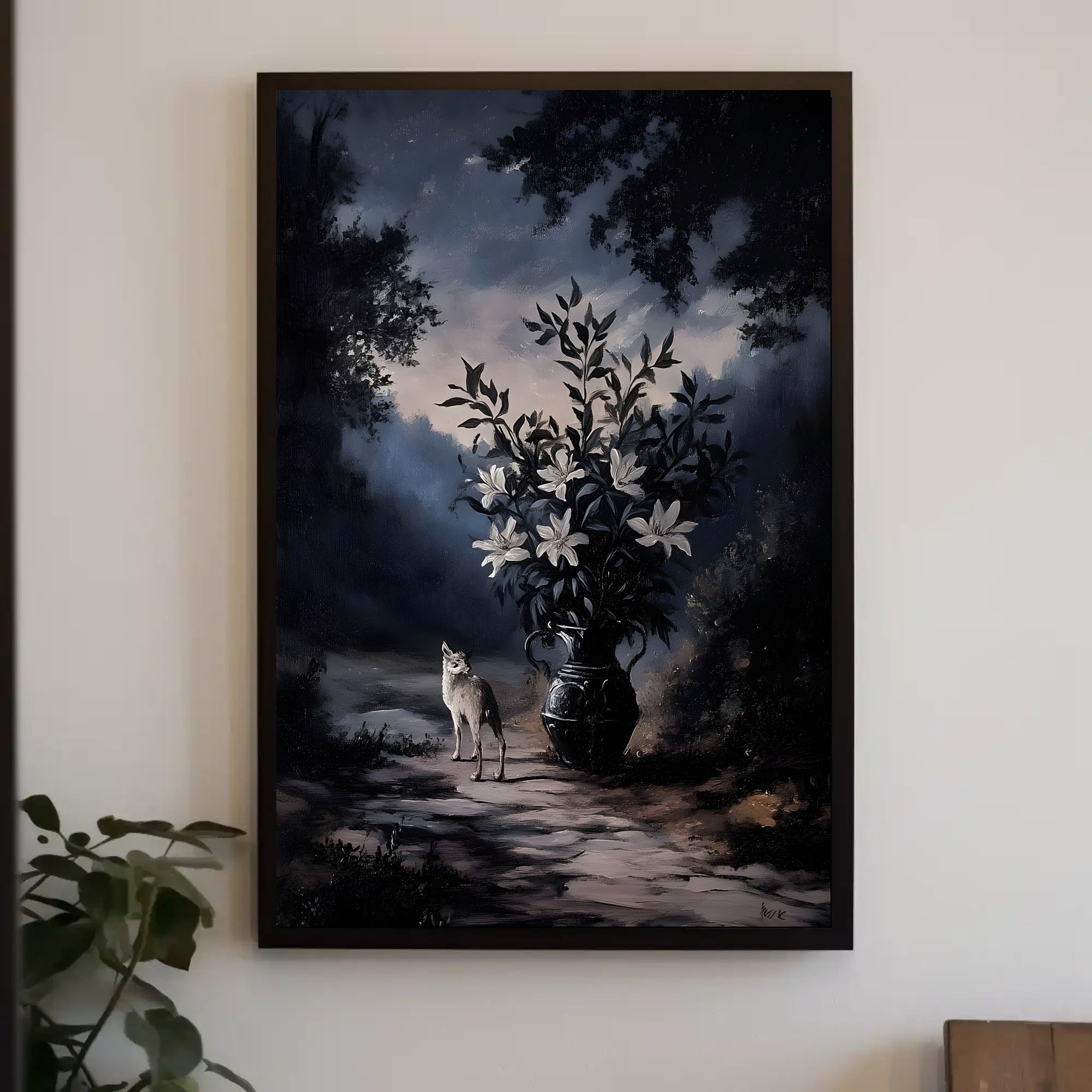 Mystical Moonlit Forest Scene With Fox - Artistic Poster PosterGoat