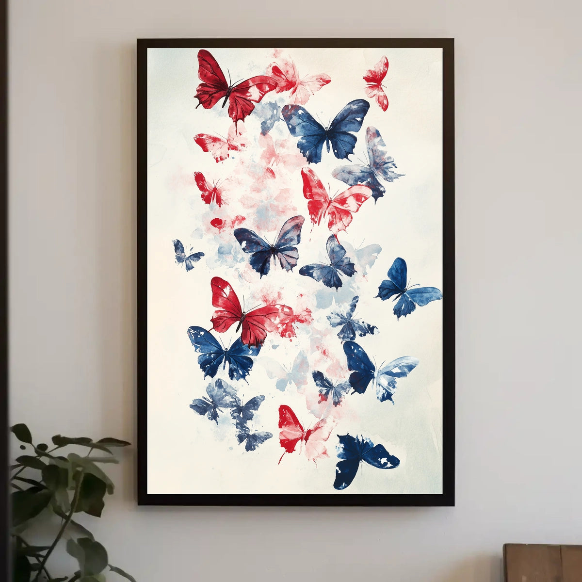Butterflies In Red And Blue Abstract Wall Art Poster