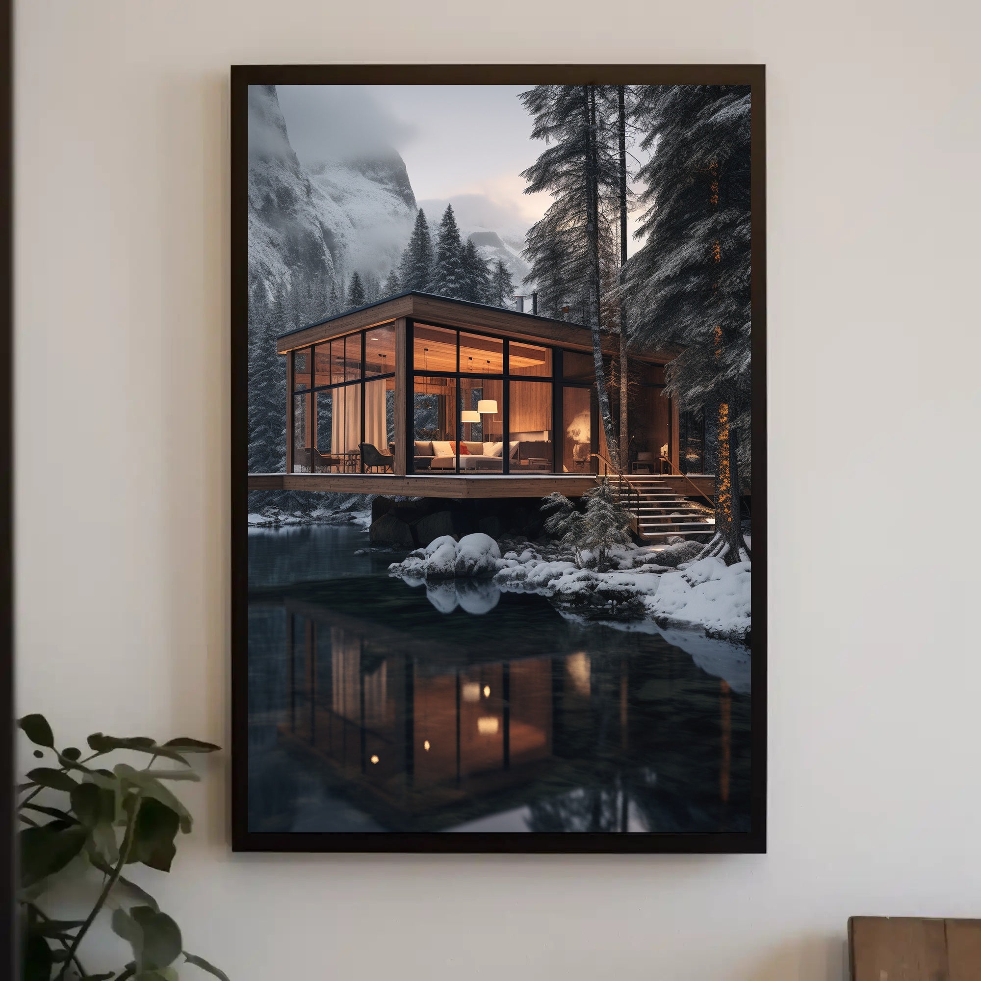 Cozy Winter Retreat in Forest Setting - Travel Poster
