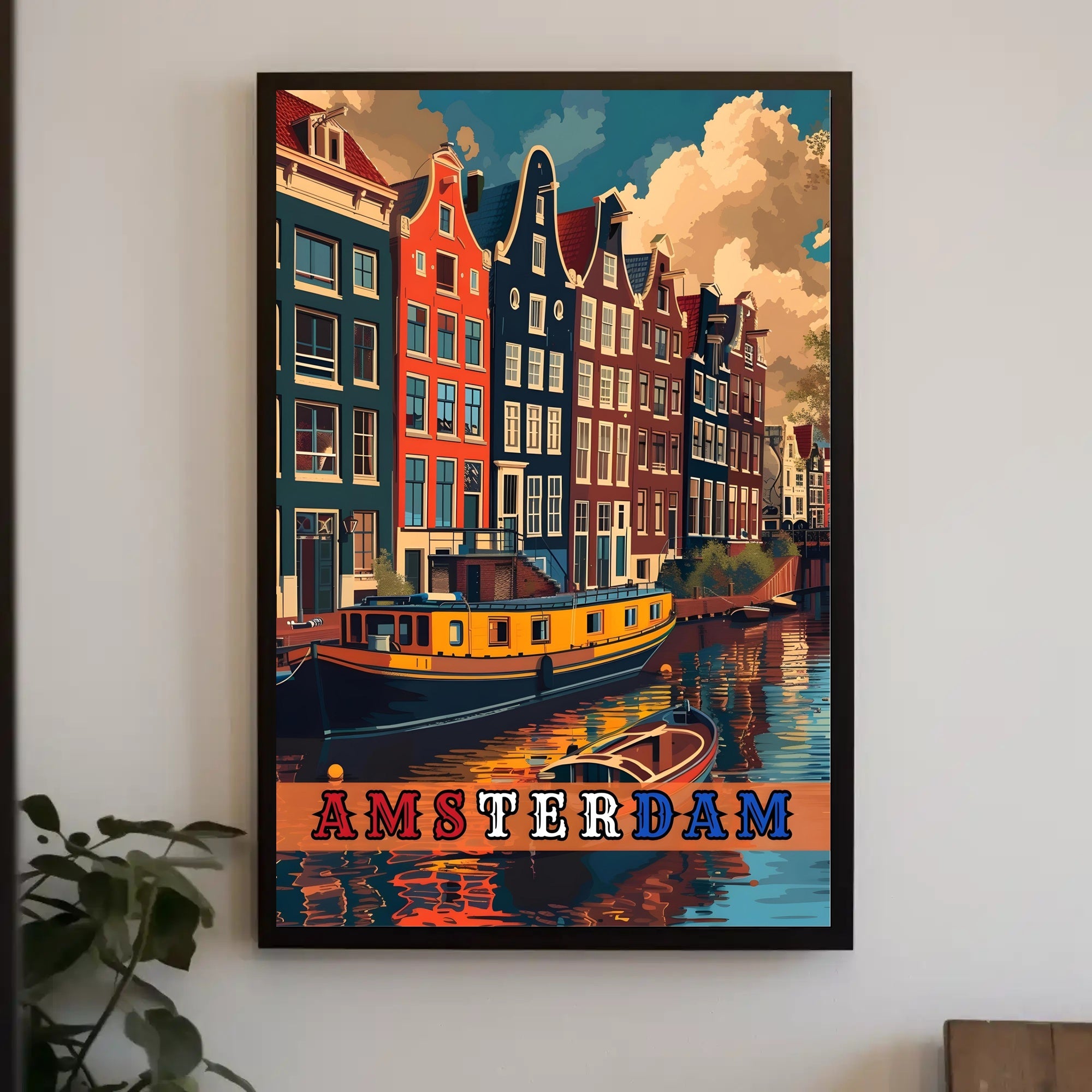 Amsterdam Scenic Canals Artistic Heritage Travel Poster