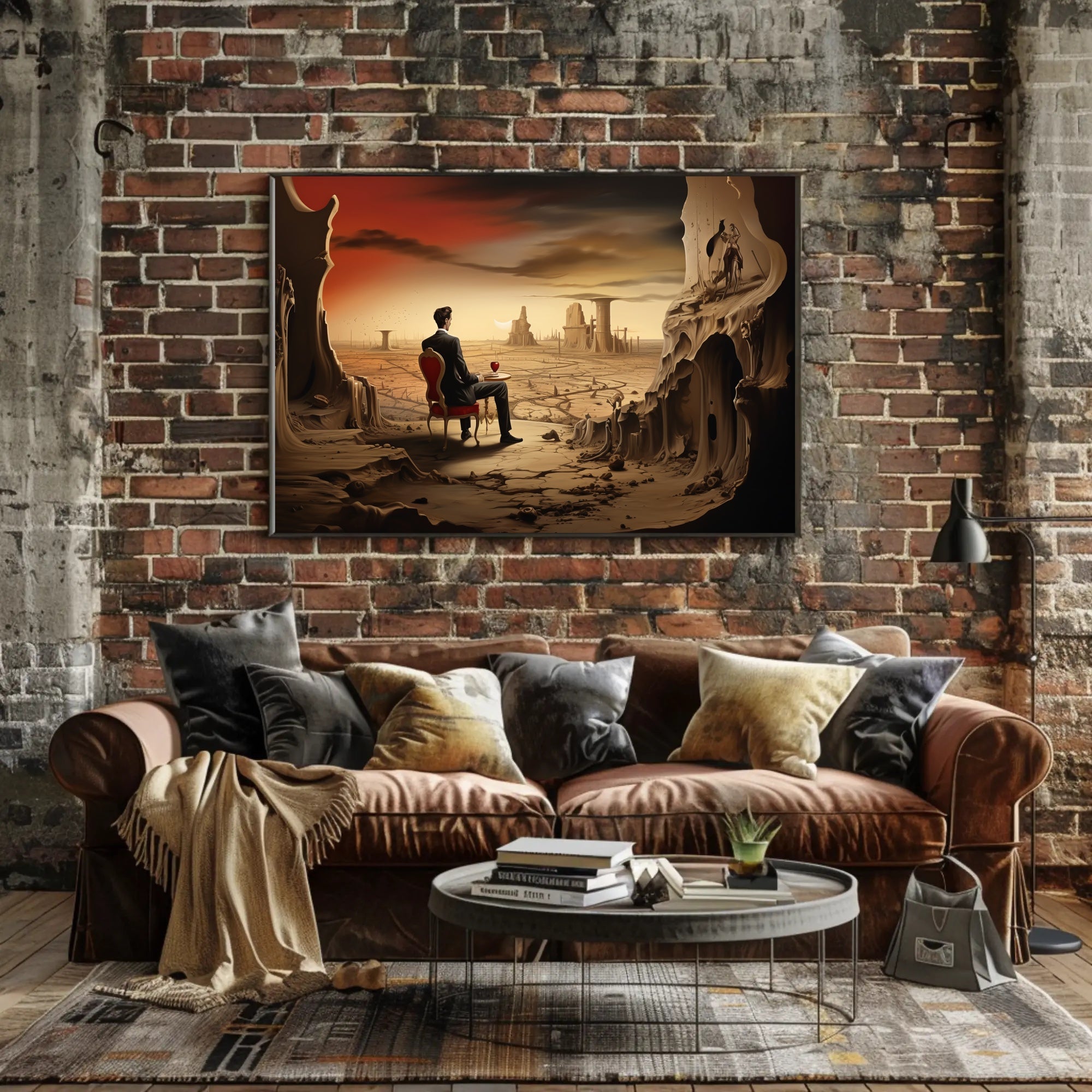 Surreal Dystopian Landscape with Red Chair Fantasy Poster