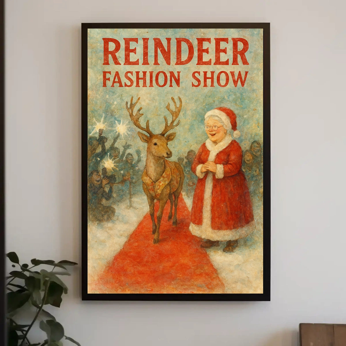 Reindeer Fashion Show Festive Illustration Animal Poster