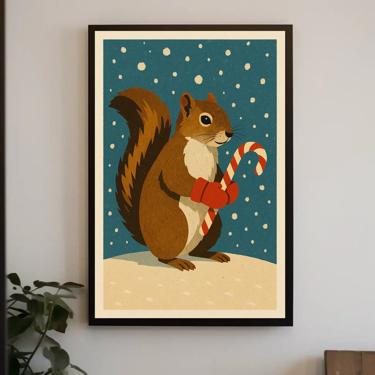 Squirrel Candy Cane Poster