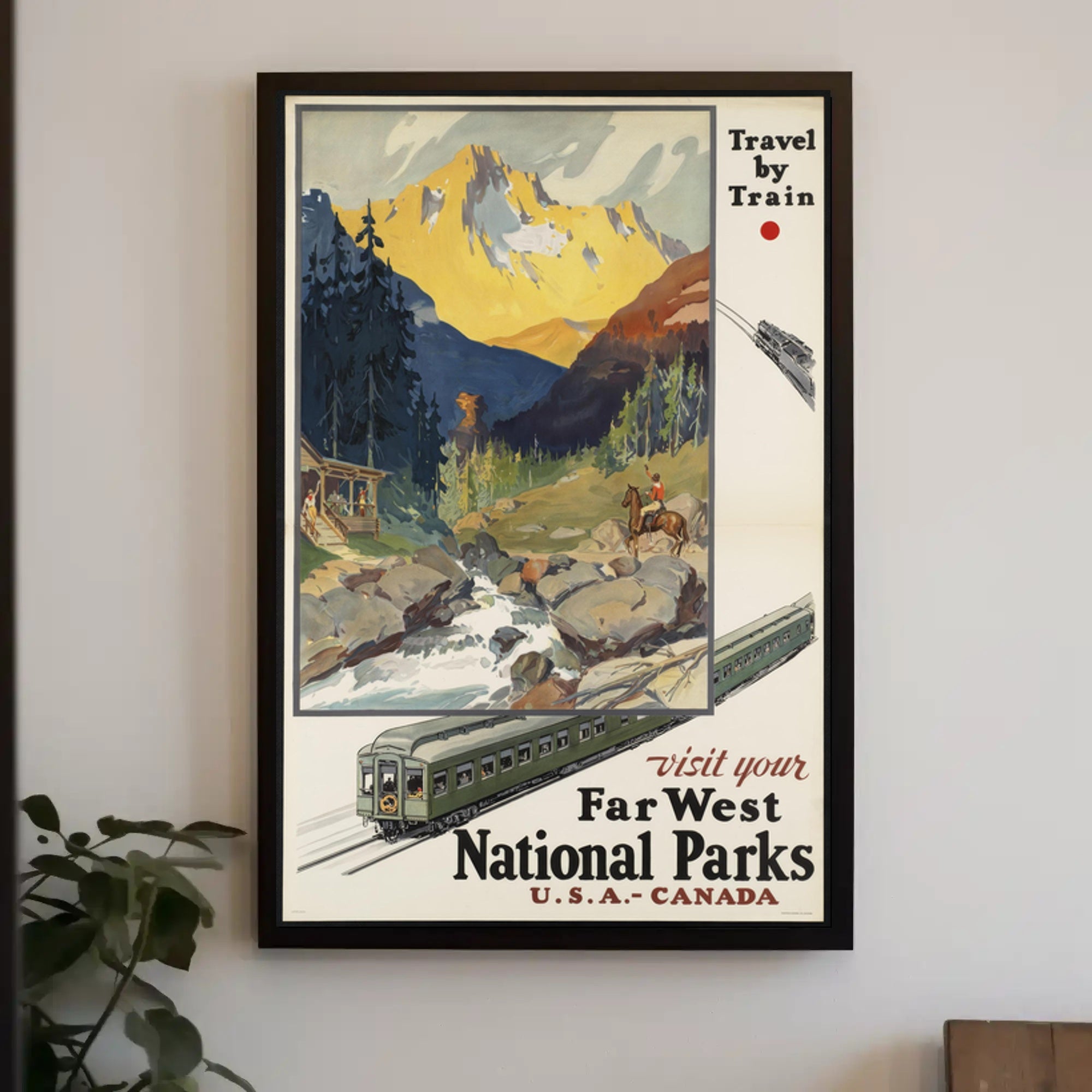 Far West Travel Poster Vintage Train National Parks