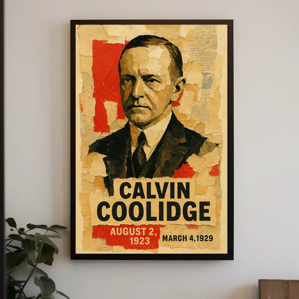 Calvin Coolidge 30th President of the United States Layered paper Collage Poster