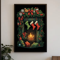 Festive Fireplace Holiday Scene Poster