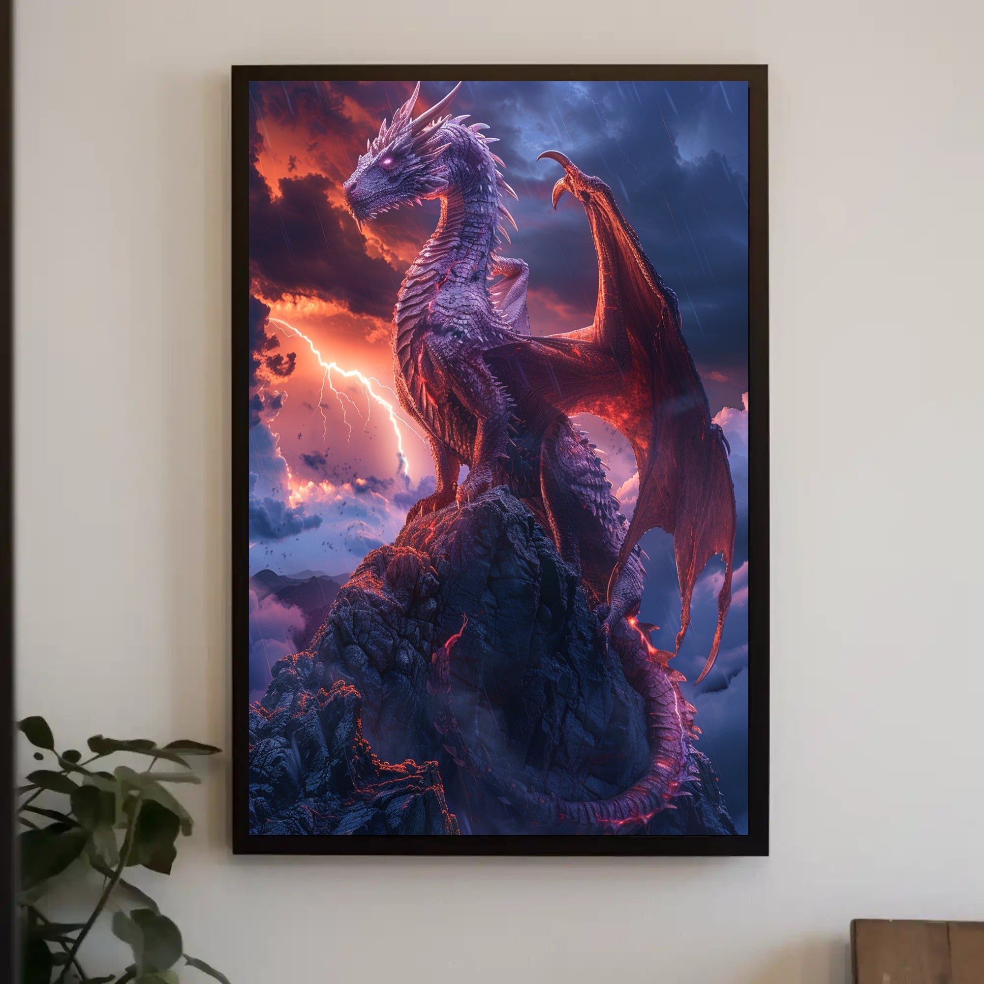 Majestic Dragon Over Stormy Peak Fantasy or Mythology Poster PosterGoat