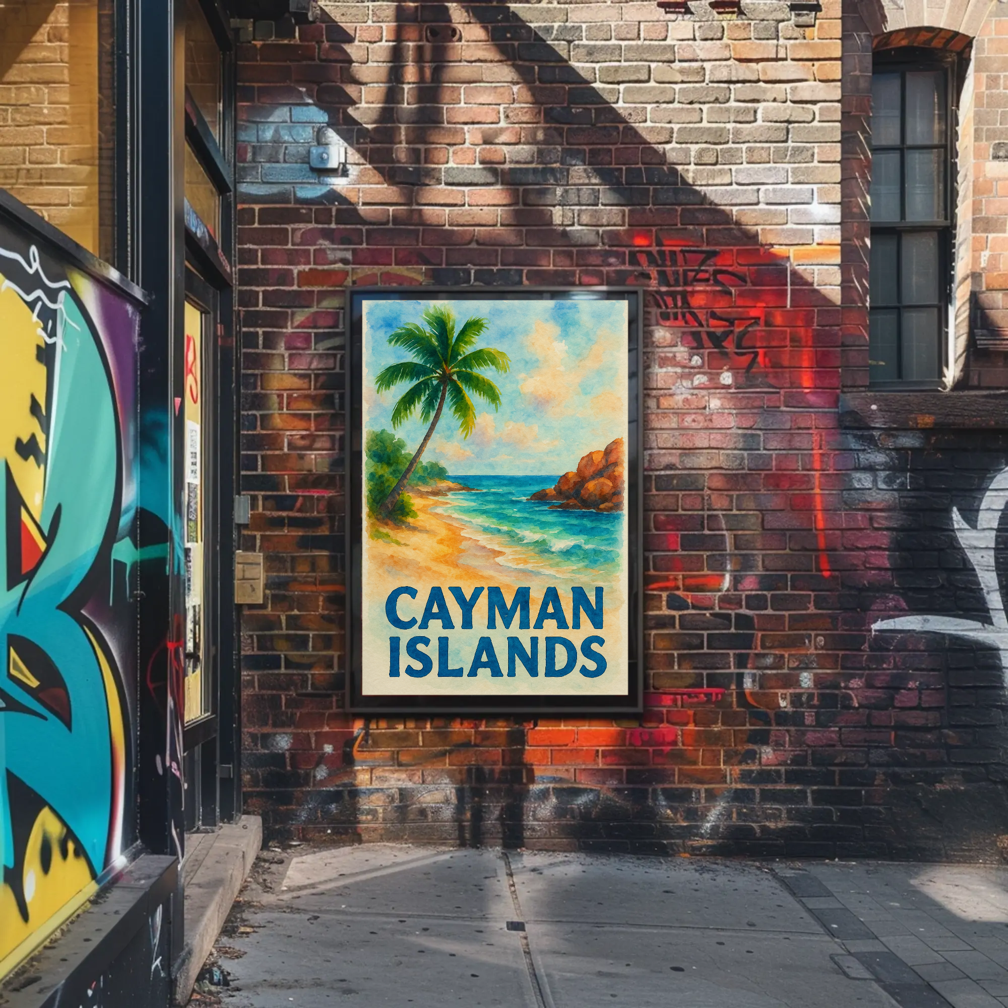 Cayman Islands Tropical Beach Scene Travel Poster