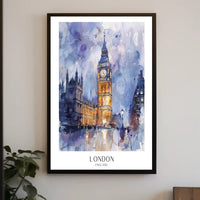 London Watercolor Cityscape: Big Ben & Parliament Travel Poster PosterGoat