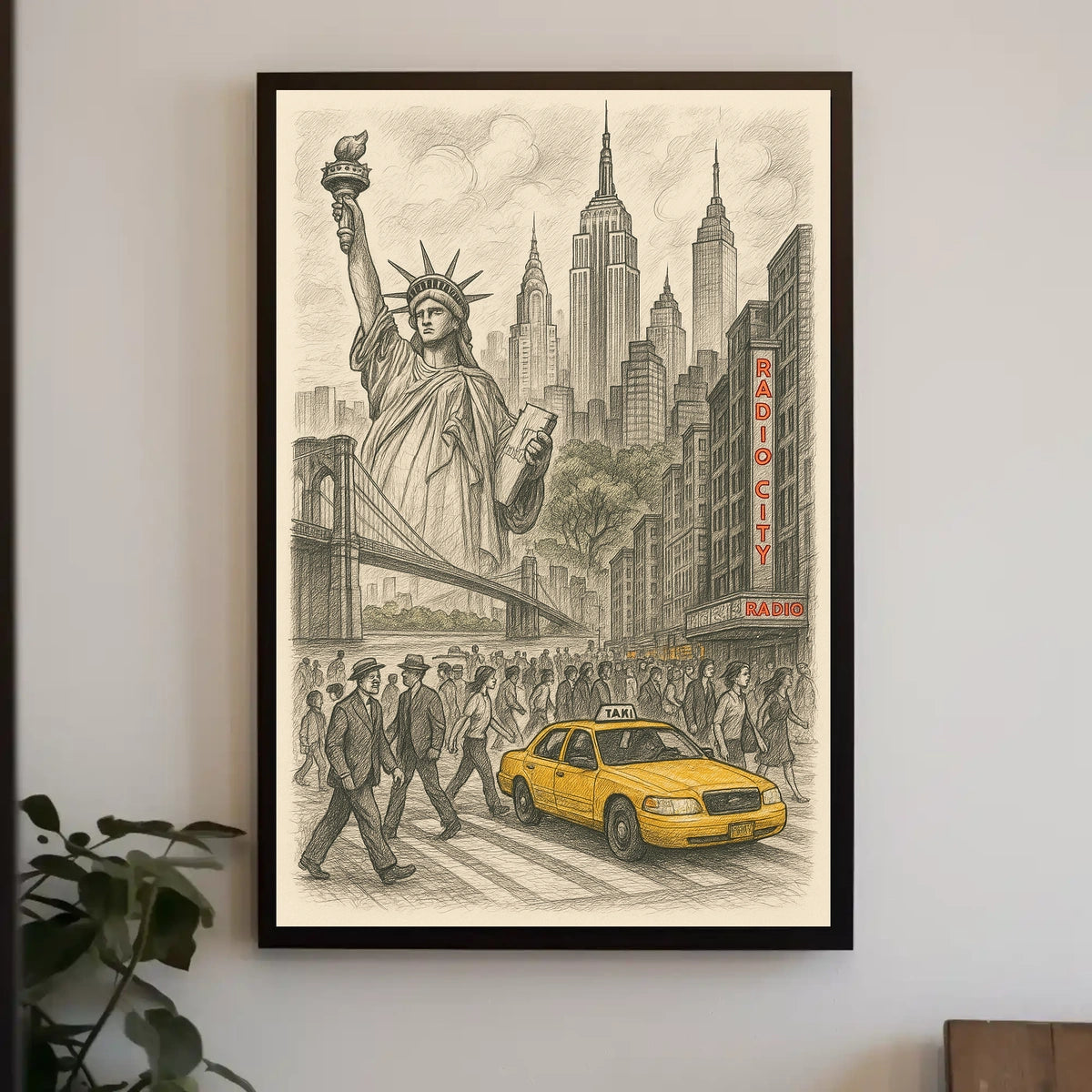 New York City Iconic Landmarks Poster Vintage Wall Art