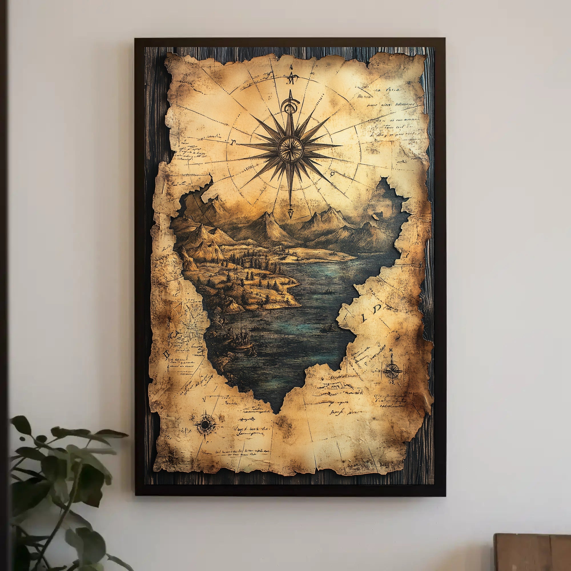 Vintage Explorer's Map with Compass Rose Fantasy or Mythology Poster