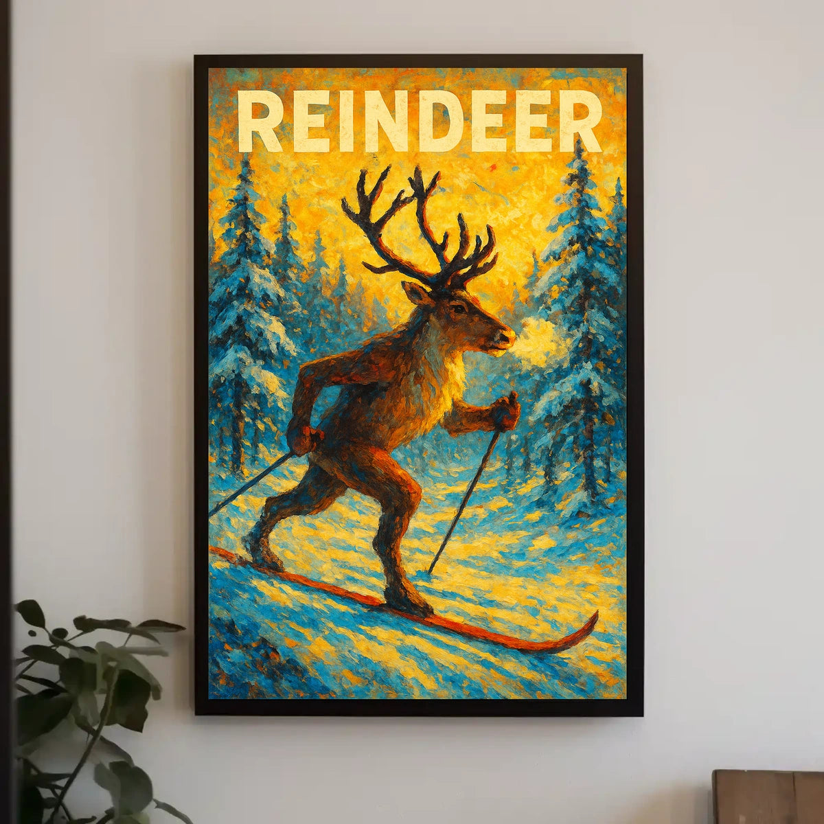 Reindeer On Skis Poster