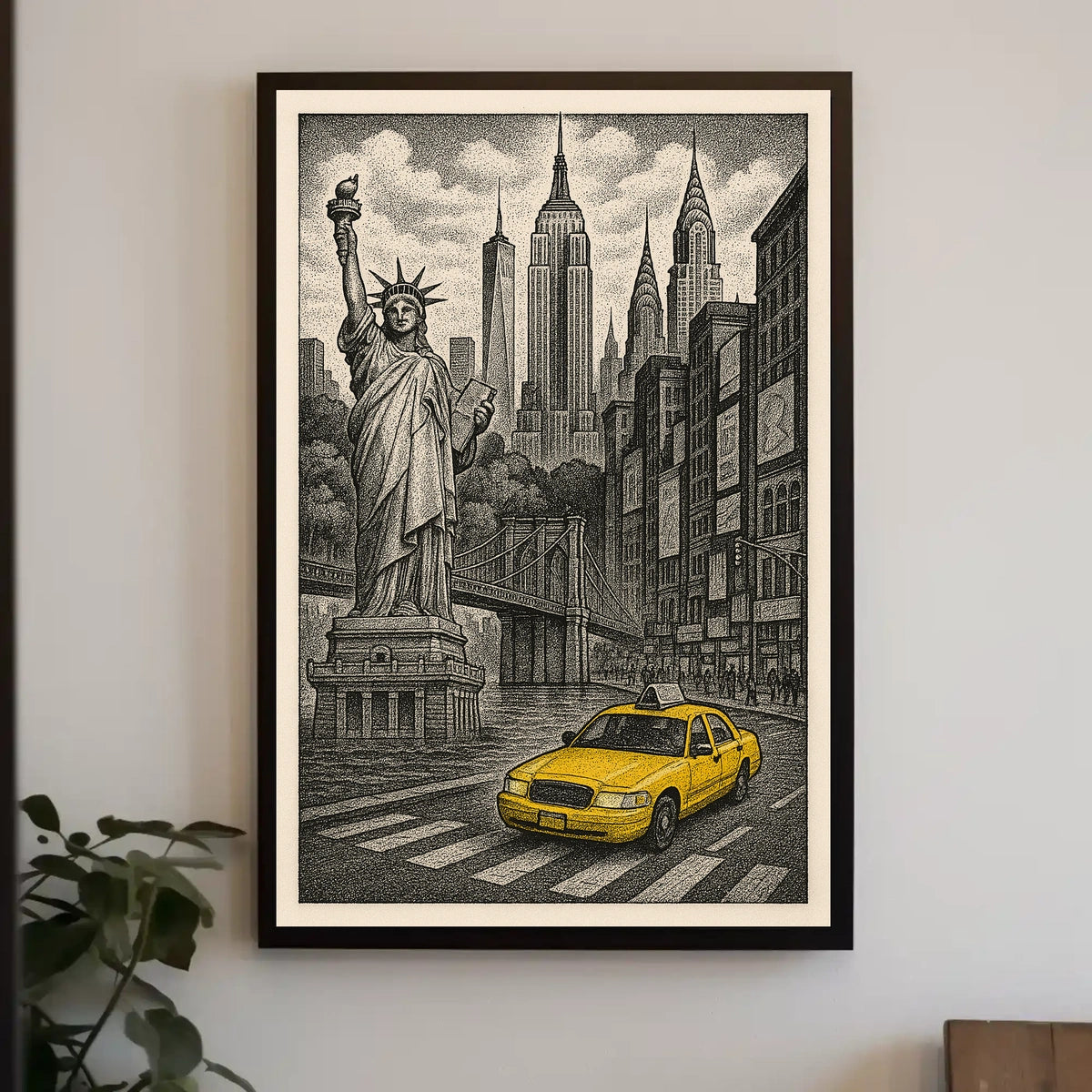 New York City Night Skyline Poster Vintage Wall Art
