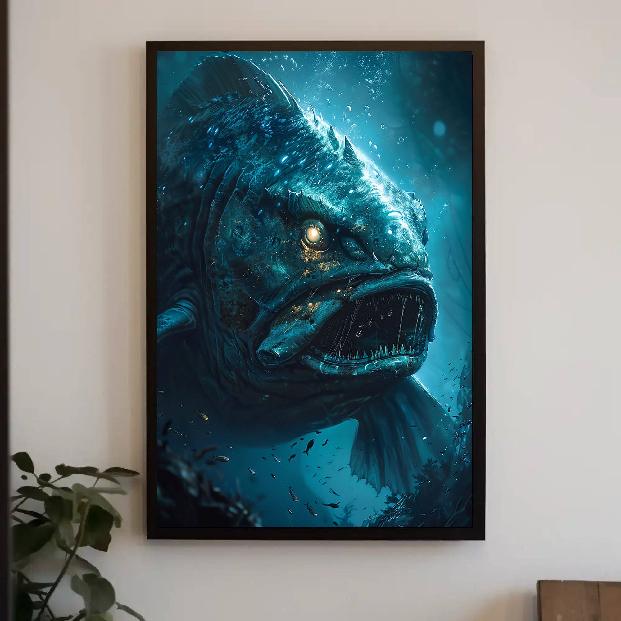 Menacing Underwater Creature in Deep Sea Fantasy Poster PosterGoat