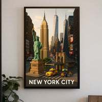 New York City Landmarks Miniature Art Poster Retro Wall Art