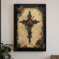 Thorned Cross And Roses Poster