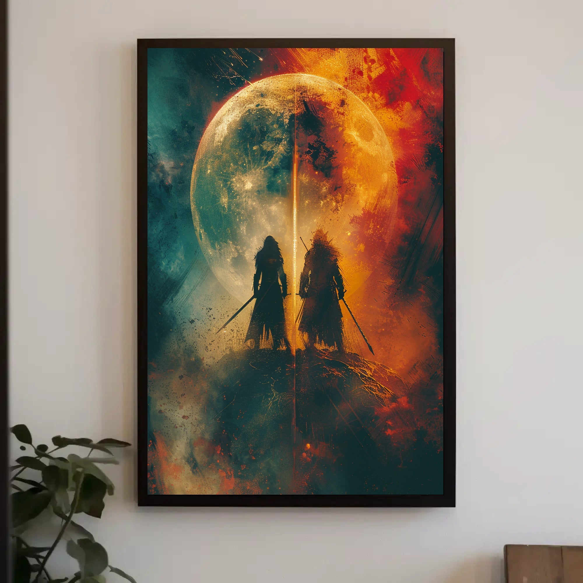 Celestial Warriors Under Twin Moons Fantasy or Mythology Poster PosterGoat