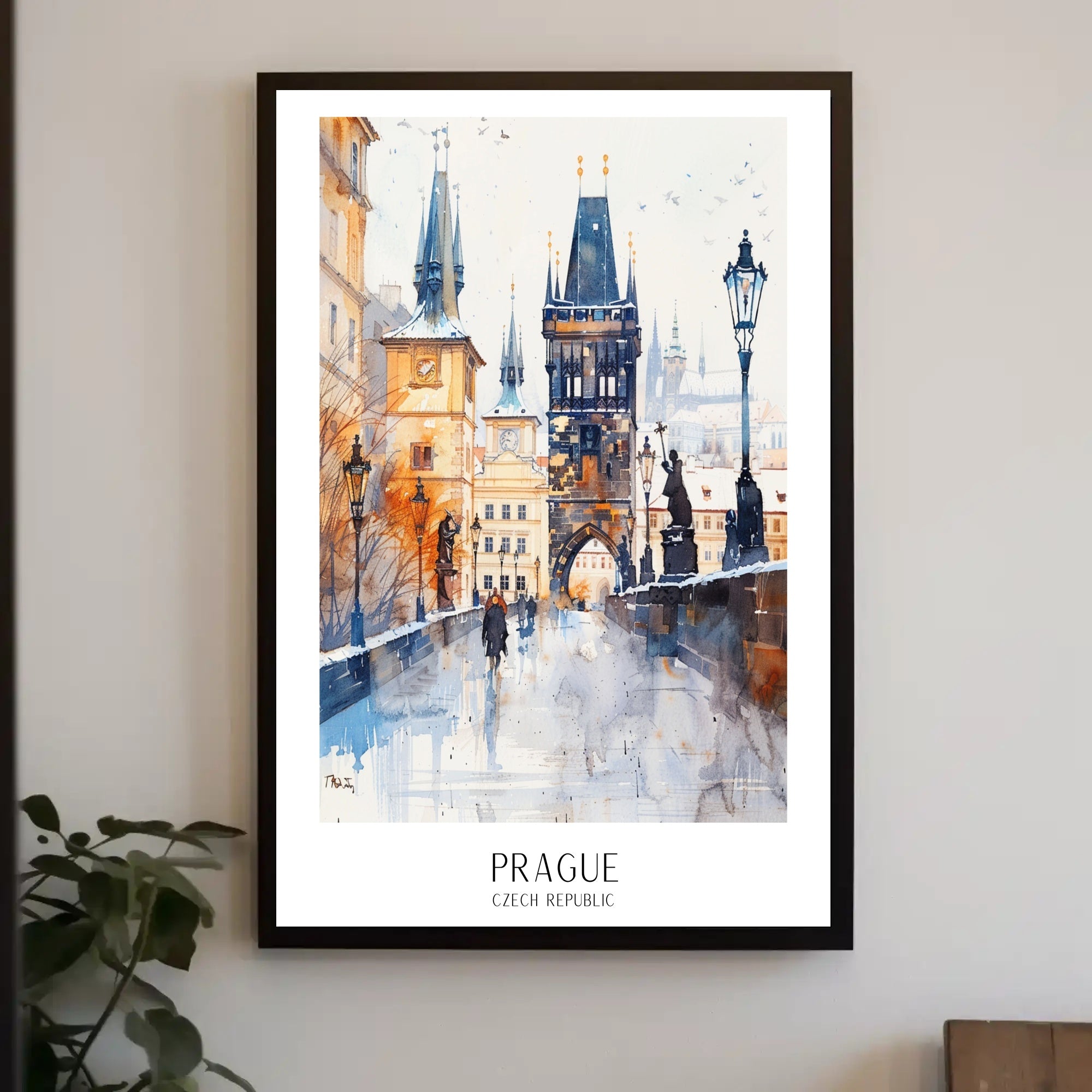 Prague's Charles Bridge Watercolor Travel Poster PosterGoat