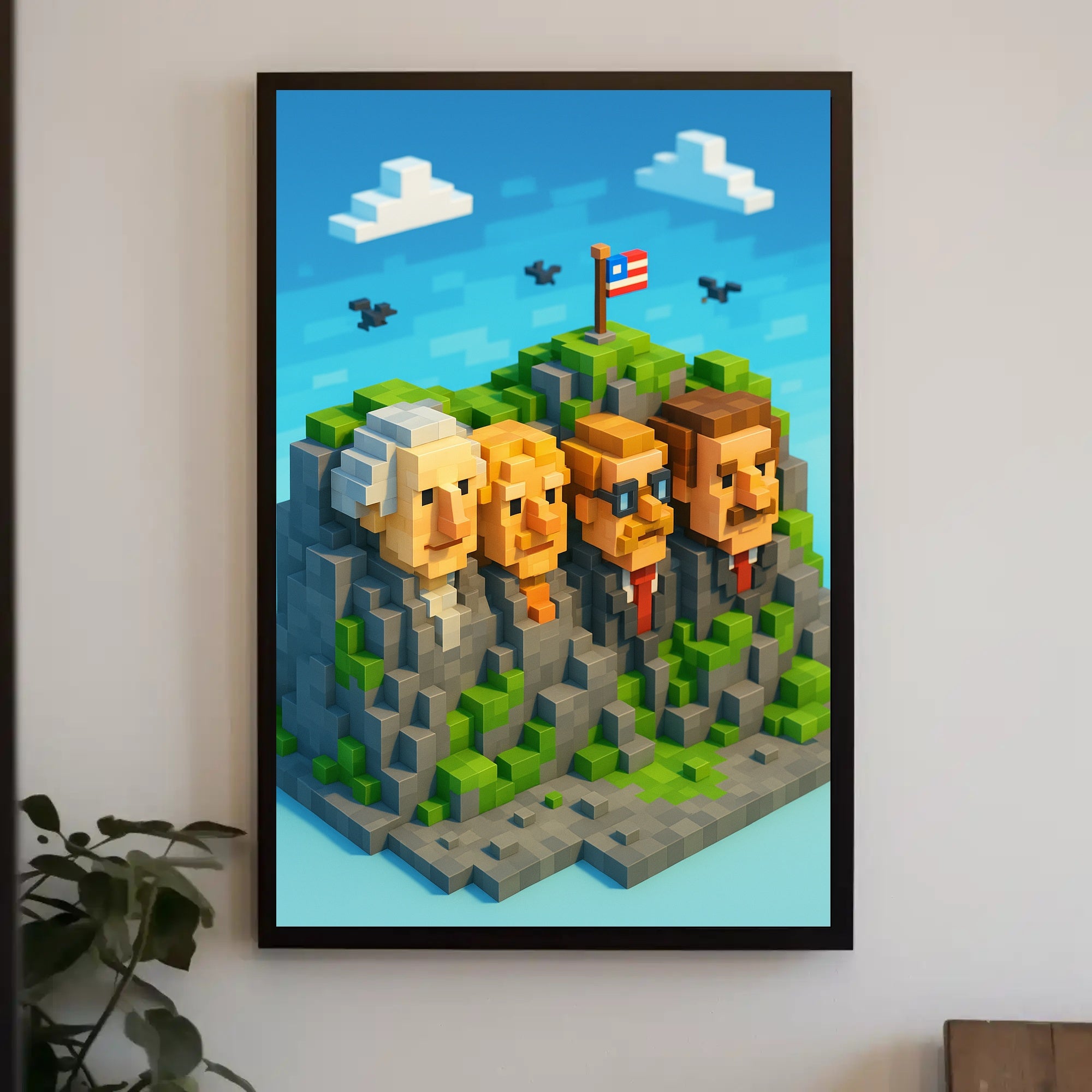 Pixel Presidents on Mount Rushmore Poster PosterGoat