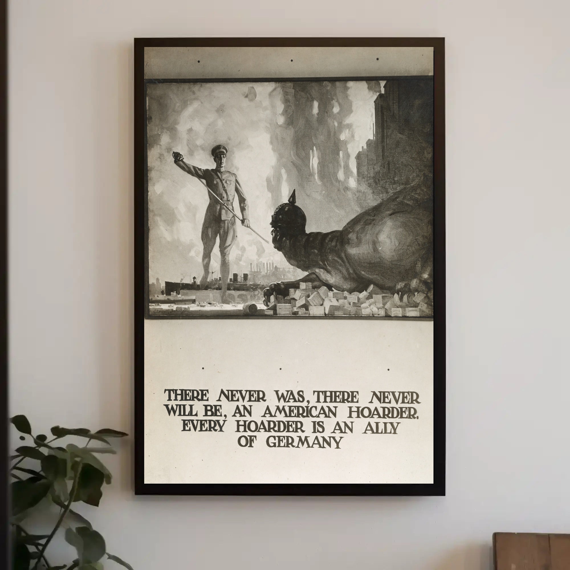 Patriotic Soldier Confronts Enemy in Propaganda Poster PosterGoat