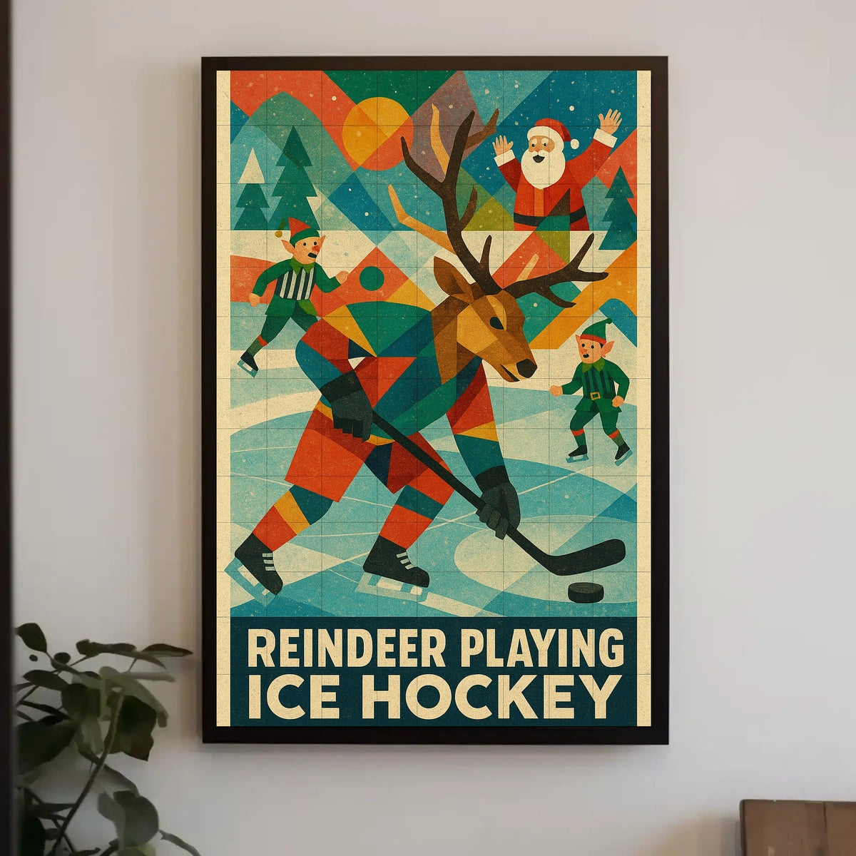 Reindeer Playing Ice Hockey Poster
