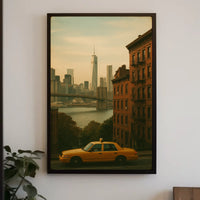 New York City Skyline Taxi Poster Vintage Wall Art