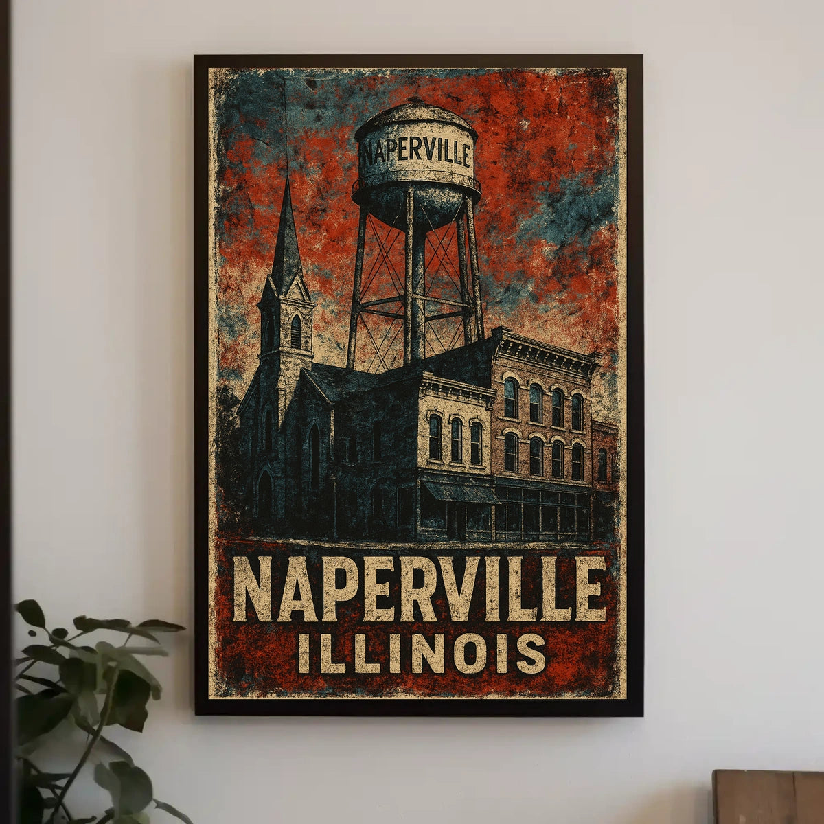 Naperville Vintage Cityscape Steampunk Heritage Poster