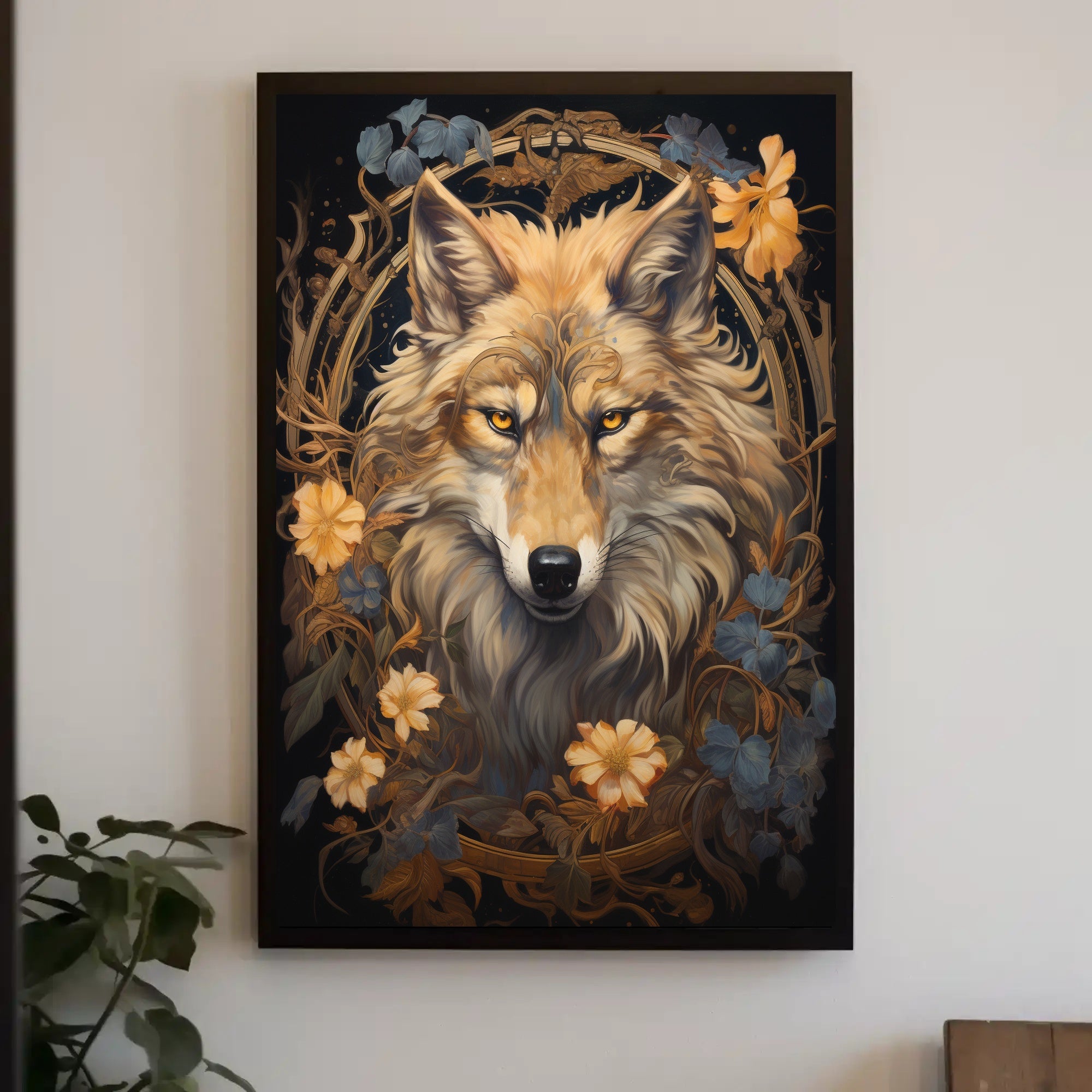 Mystic Wolf Floral Fantasy Animal Poster