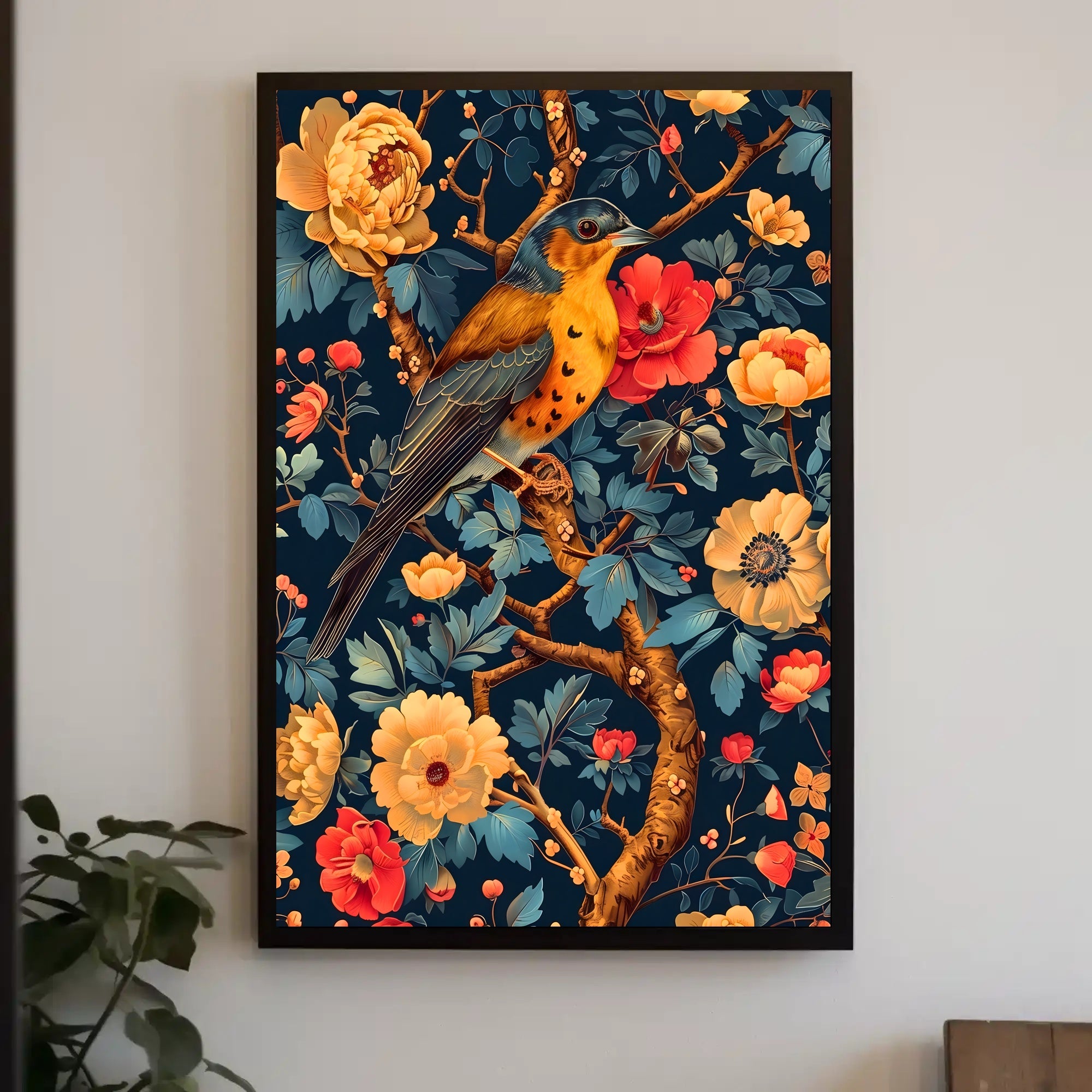 Bird and Flower Botanical Art Print - Animal Poster