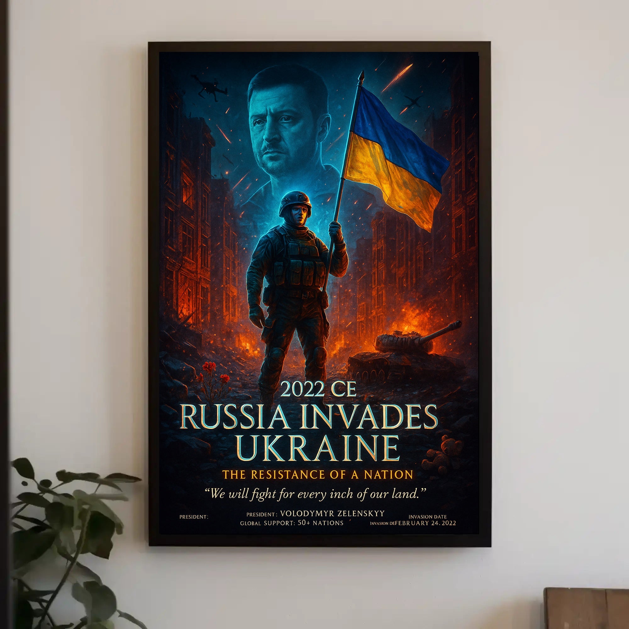 Ukrainian Resilience: Dramatic Photorealistic Political or Propaganda Poster