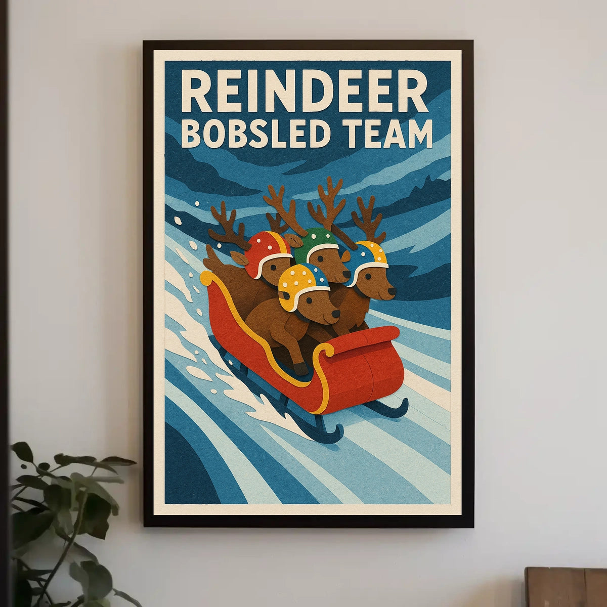 Reindeer Bobsled Team Poster