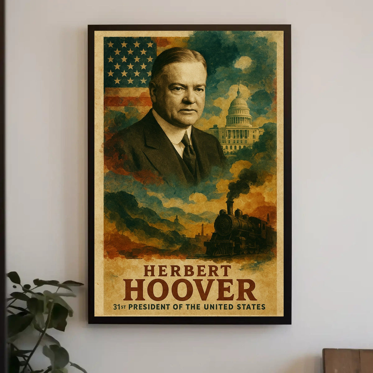 Herbert Hoover 31st President of the United States Layered Digital Collage Poster