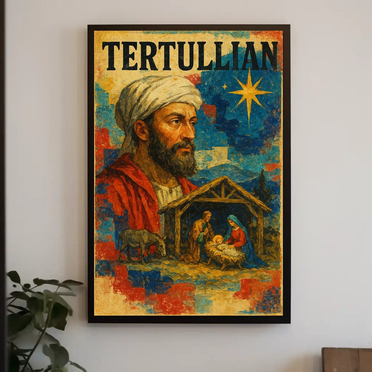 Tertullian Bearded Man with Nativity Scene Cultural Poster