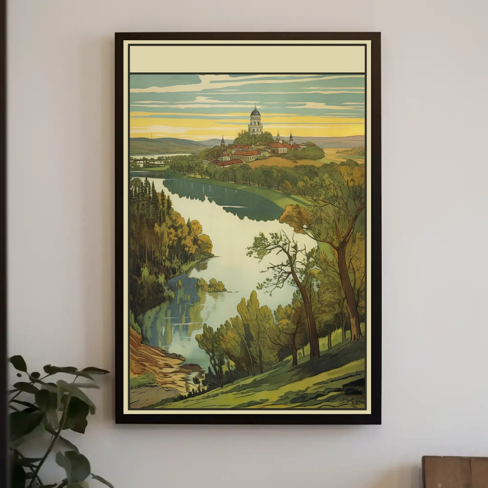 Scenic Riverside Illustration Poster