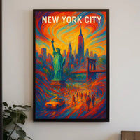 New York City Vibrant Landmark Poster Abstract Wall Art