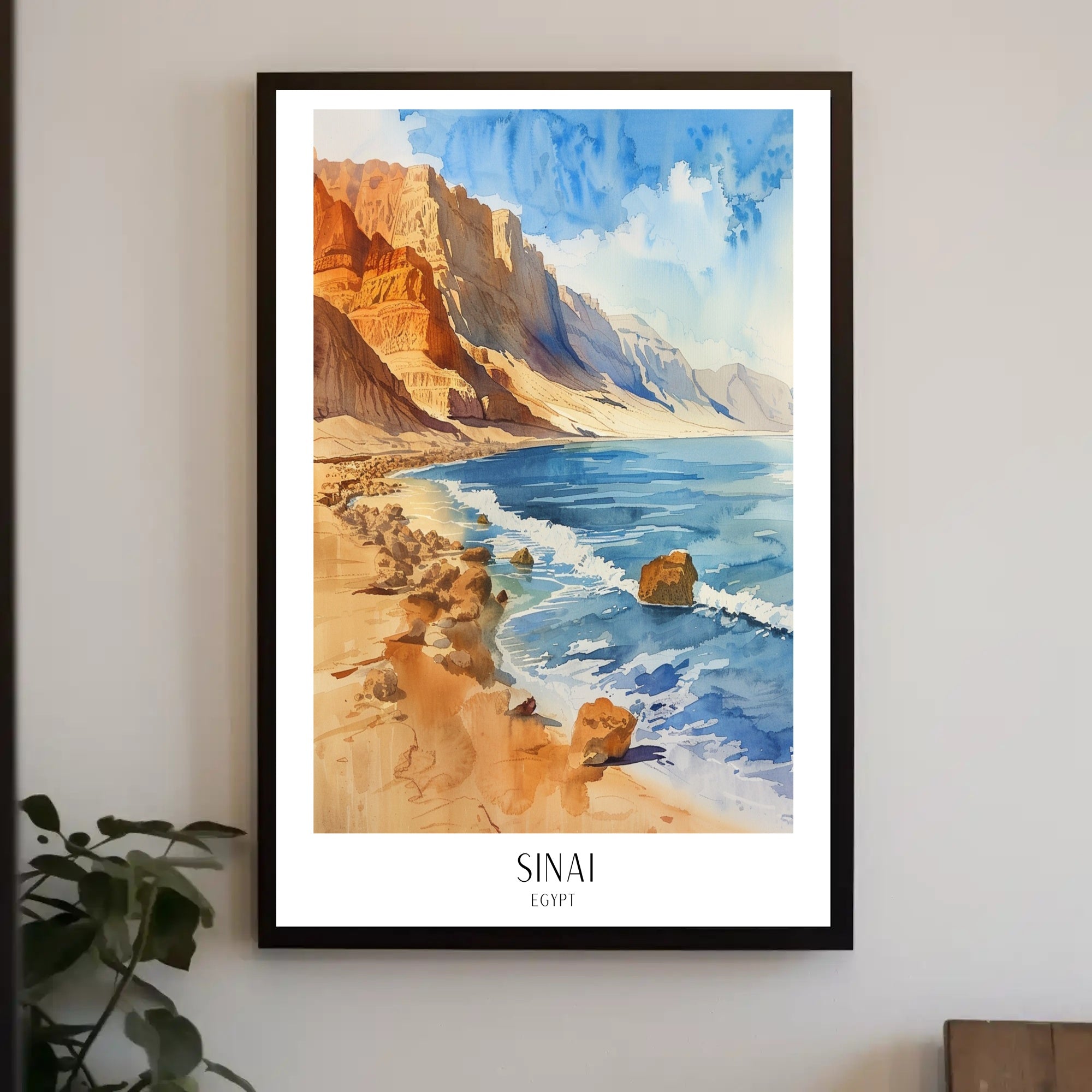 Picturesque Sinai Coastal Scene in Watercolor Travel Poster PosterGoat