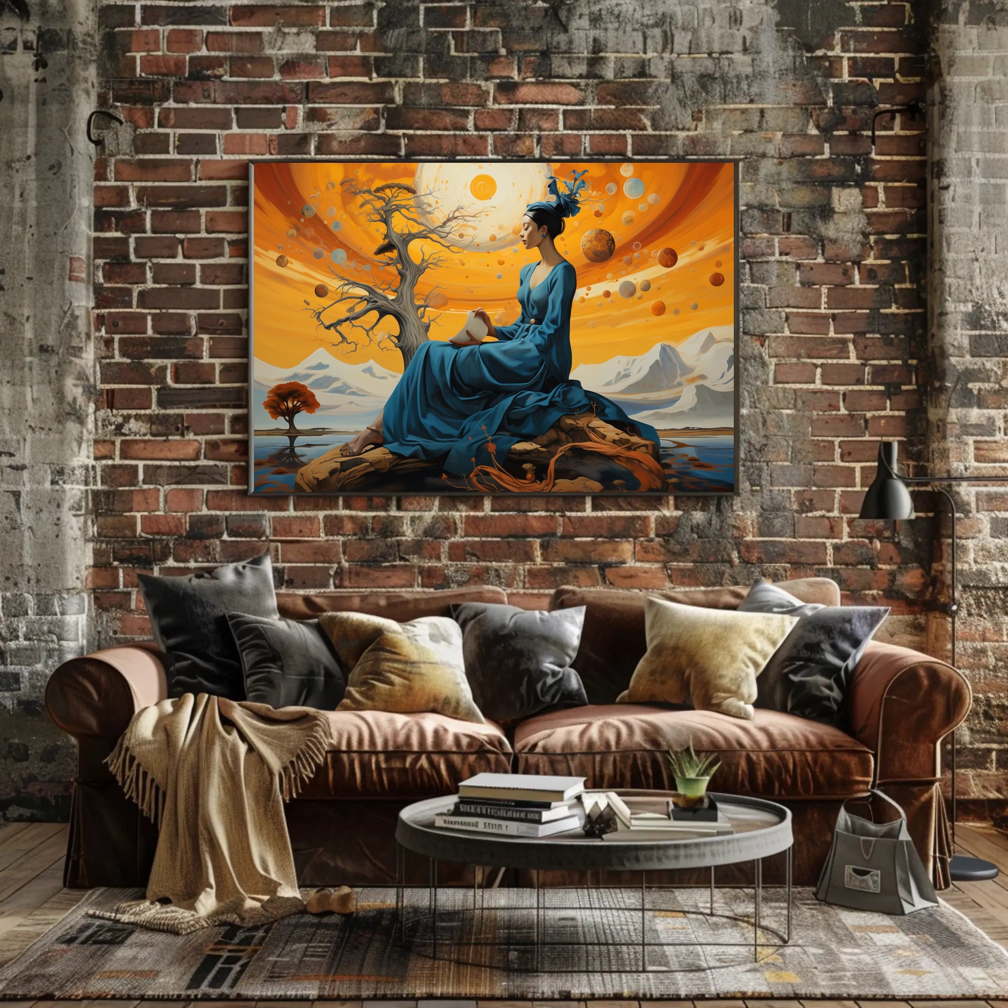 Celestial Dreamscape: Enchanted Woman in Cosmic Fantasy Poster