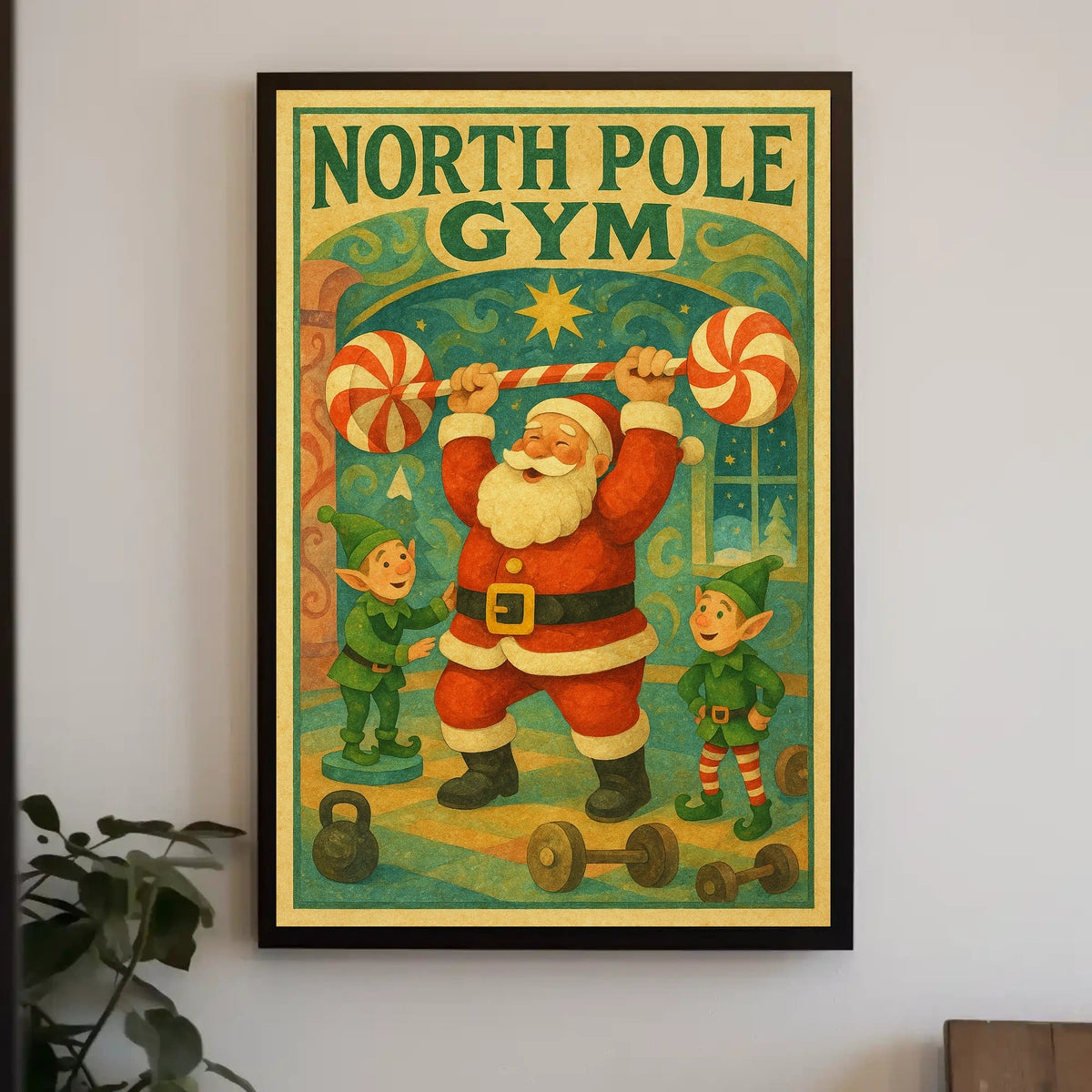 North Pole Gym Vintage Christmas Poster Art