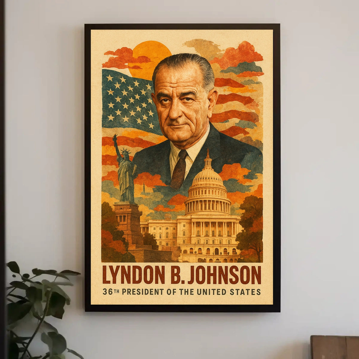Lyndon B. Johnson 36th President of the United States Layered Digital Collage Poster