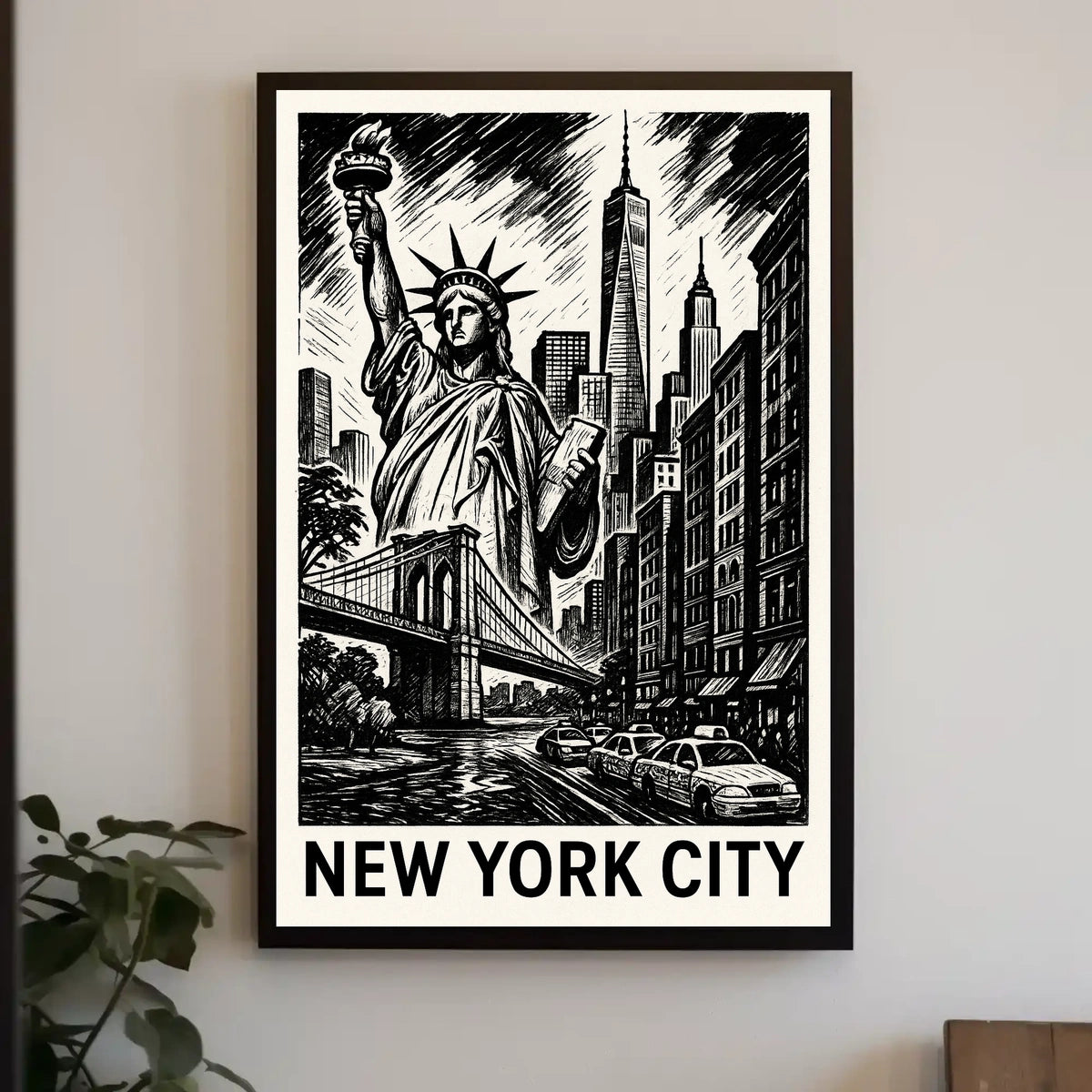 Iconic New York City Poster Monochrome Skyline For NYC Home