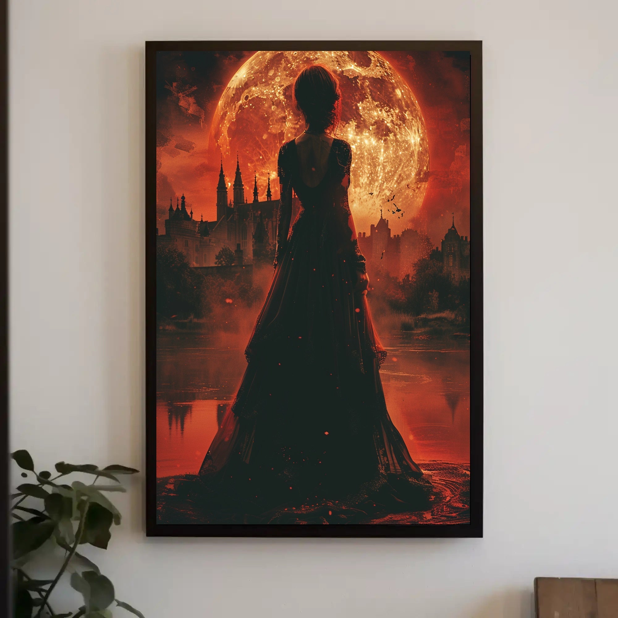 Moonlit Gothic Fantasy: Haunting Woman and Castle Poster PosterGoat