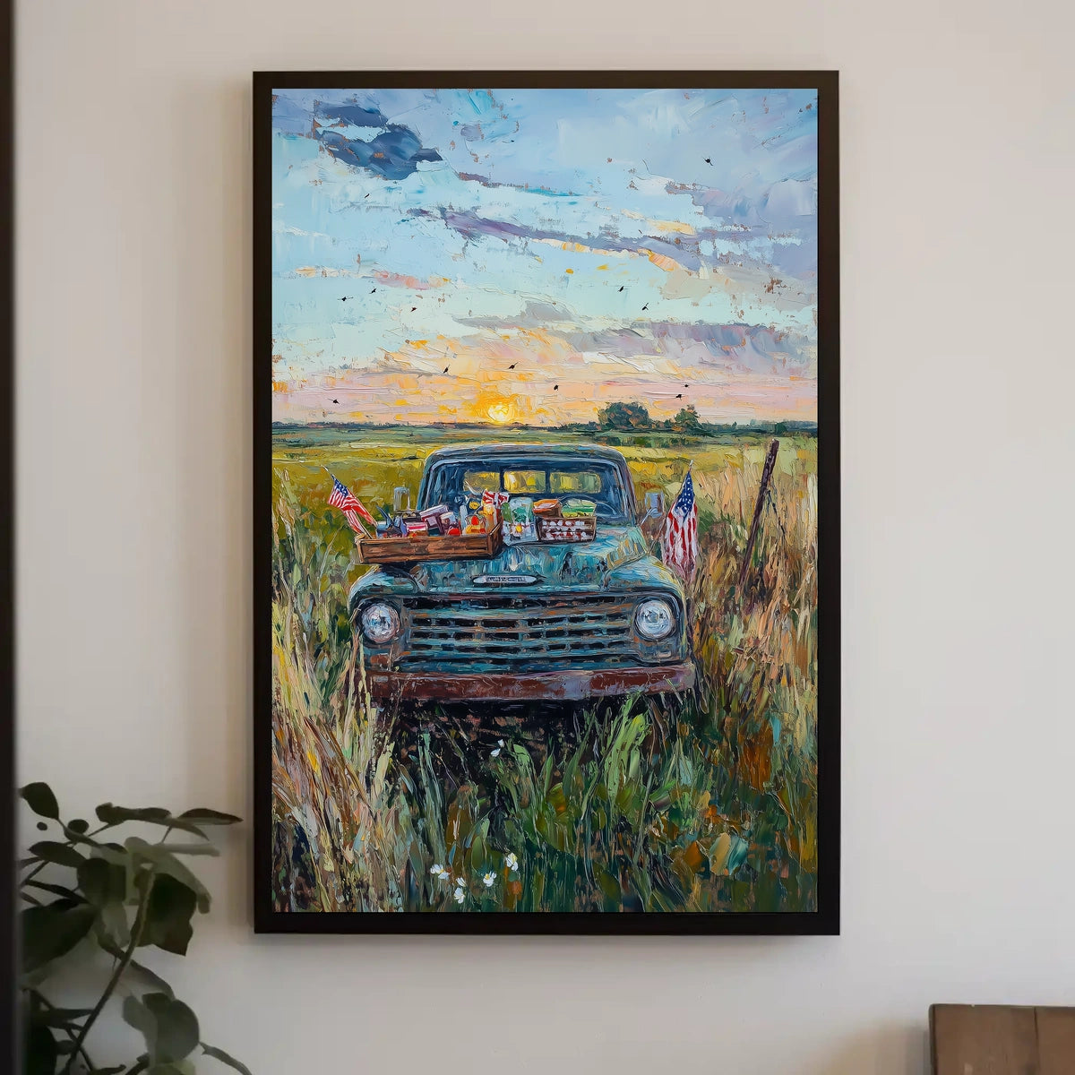 Vintage Pickup Truck Abstract Art On Canvas Fine Poster