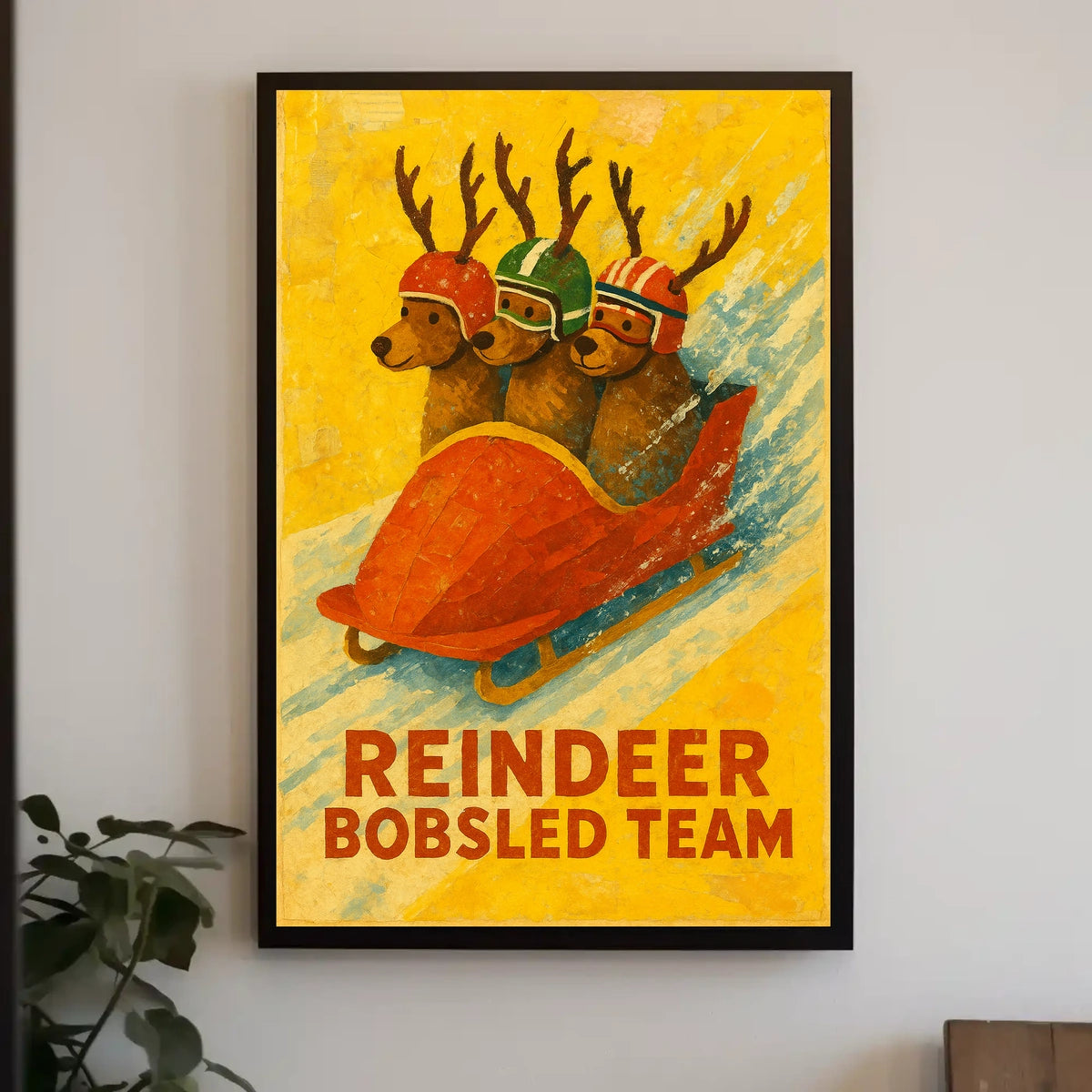 Reindeer Bobsled Team Poster