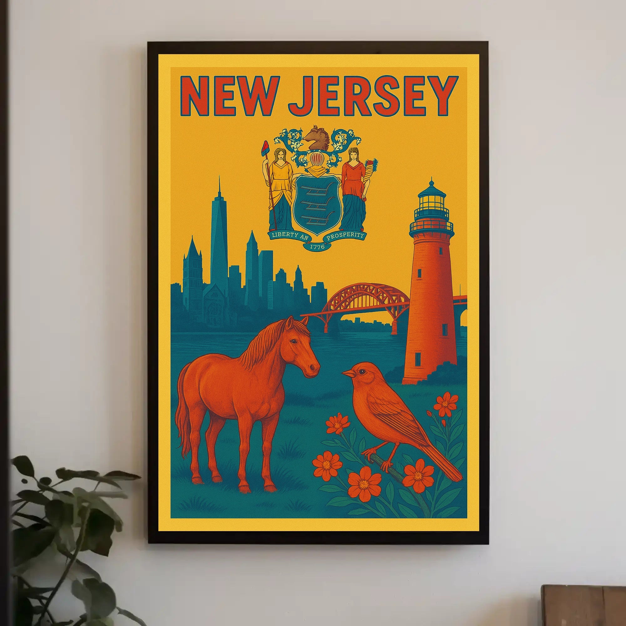 Vintage New Jersey State Symbols Cultural Heritage Poster