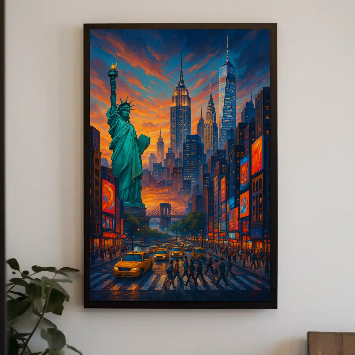 New York City Landmarks Sunset Poster Abstract Wall Art