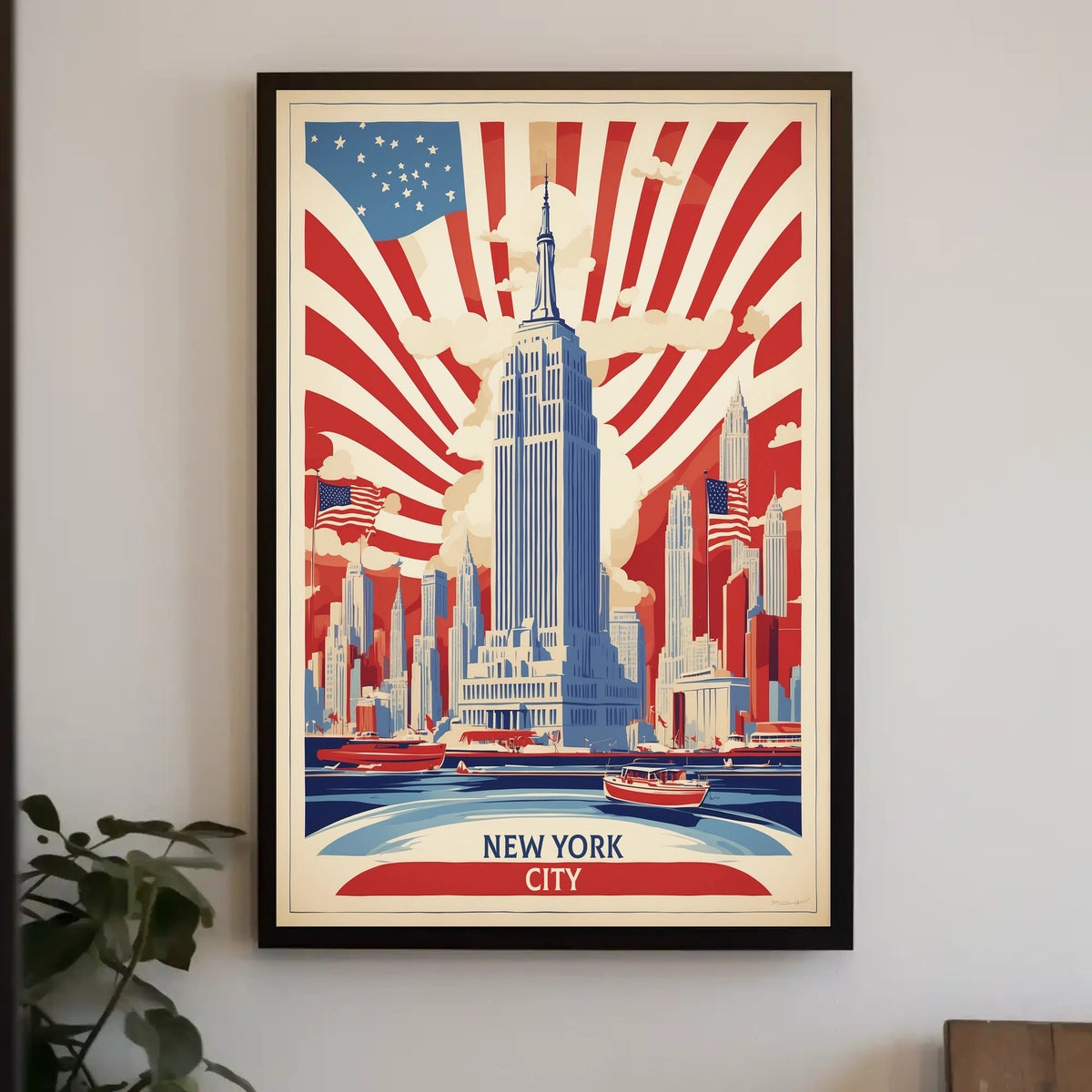 New York City Patriotic Skyline Poster Vintage Wall Art
