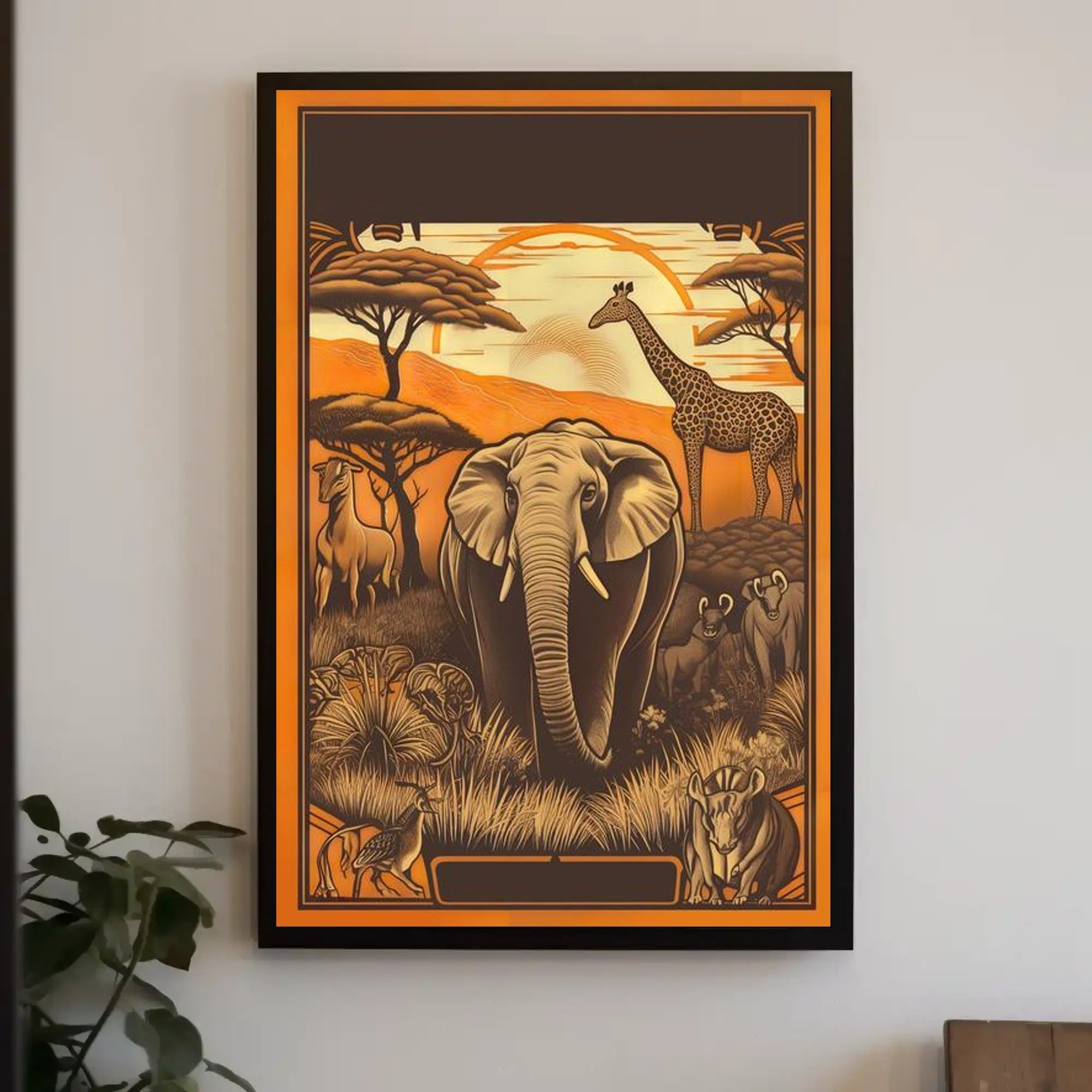 Safari Wildlife Adventure: Majestic Elephant and Savanna Scene Poster