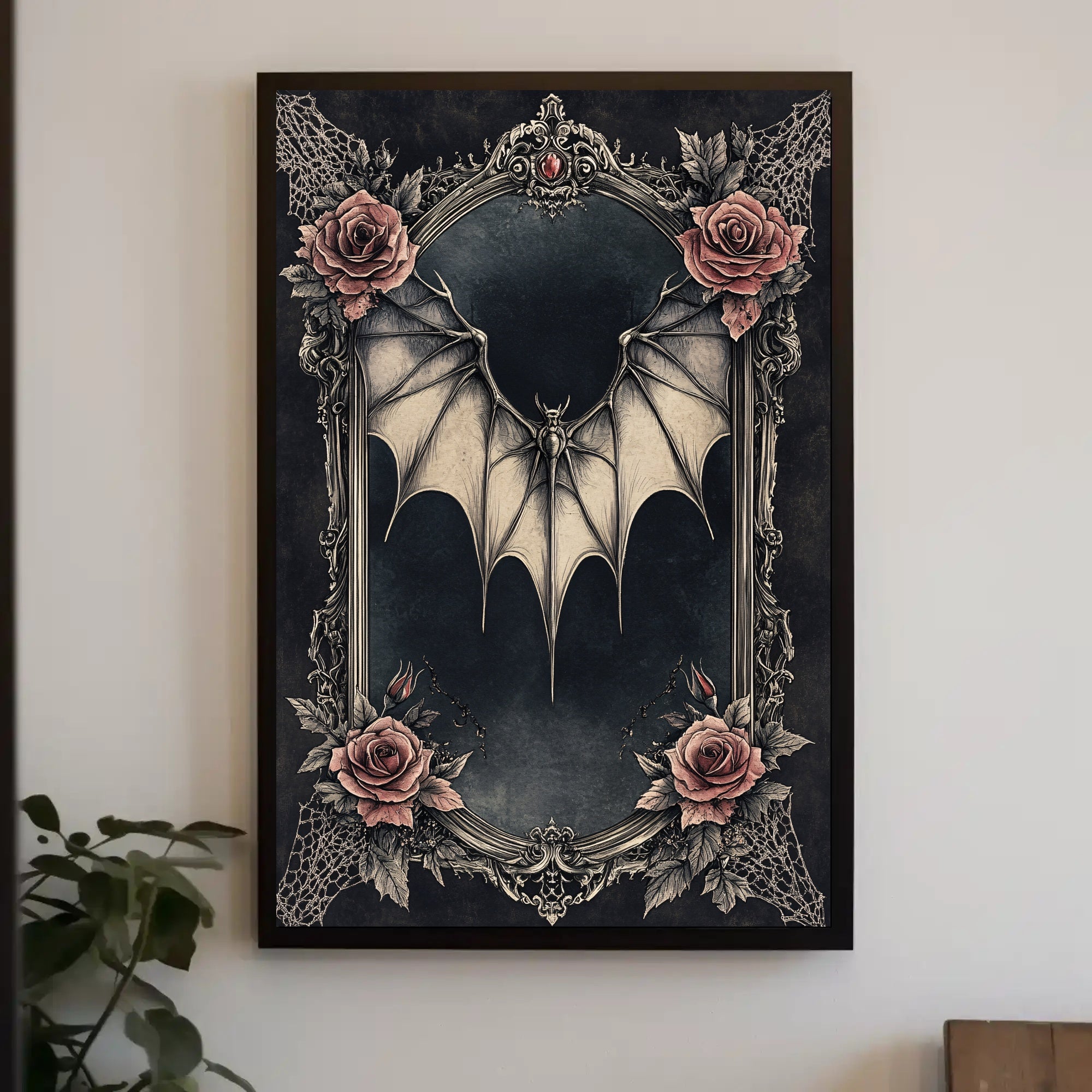 Gothic Elegance Bat And Roses Poster