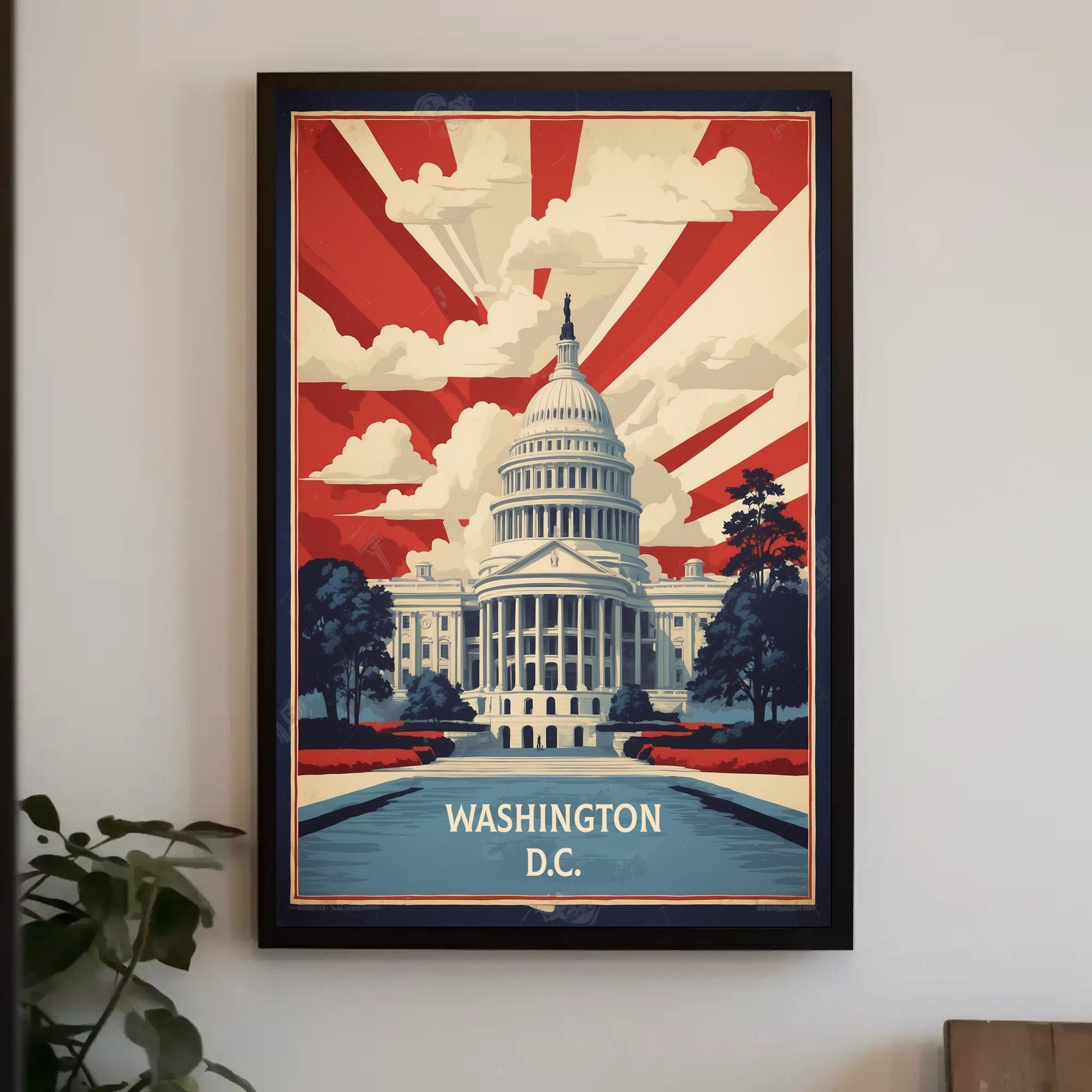Stylized Capitol Building Vintage Political Propaganda Poster
